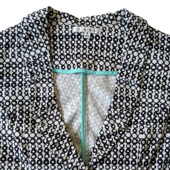 Cabi 298 Du Jour White Black Geometric Circle Two Button Blazer Pockets Modern - Picture 5 of 9